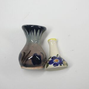 2 Miniature Vases Mexico Pottery Vintage Tonala Folk Art Handpainted Pair